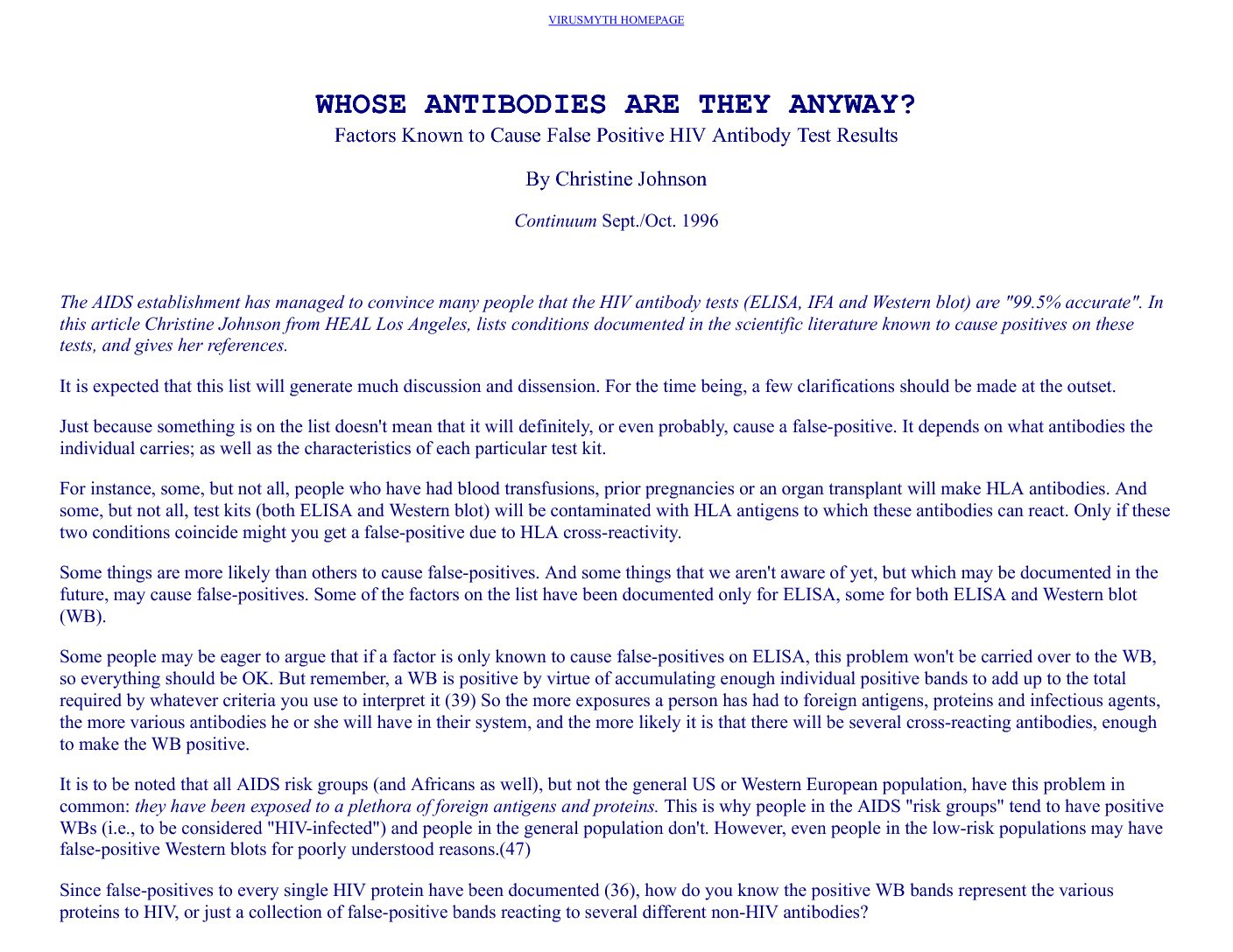 HIV & AIDS – Factors Known to Cause False Positive HIV Antibody Test Results