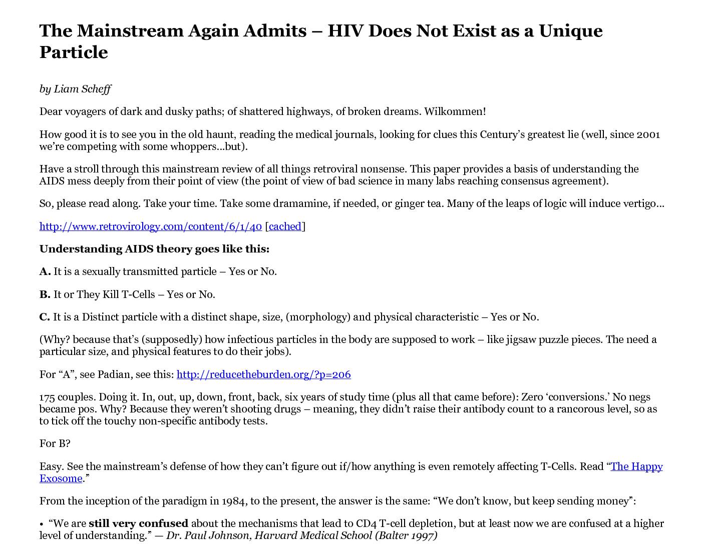 Mainstream again admits HIV Does not exist as a unique particle -Liam Scheff