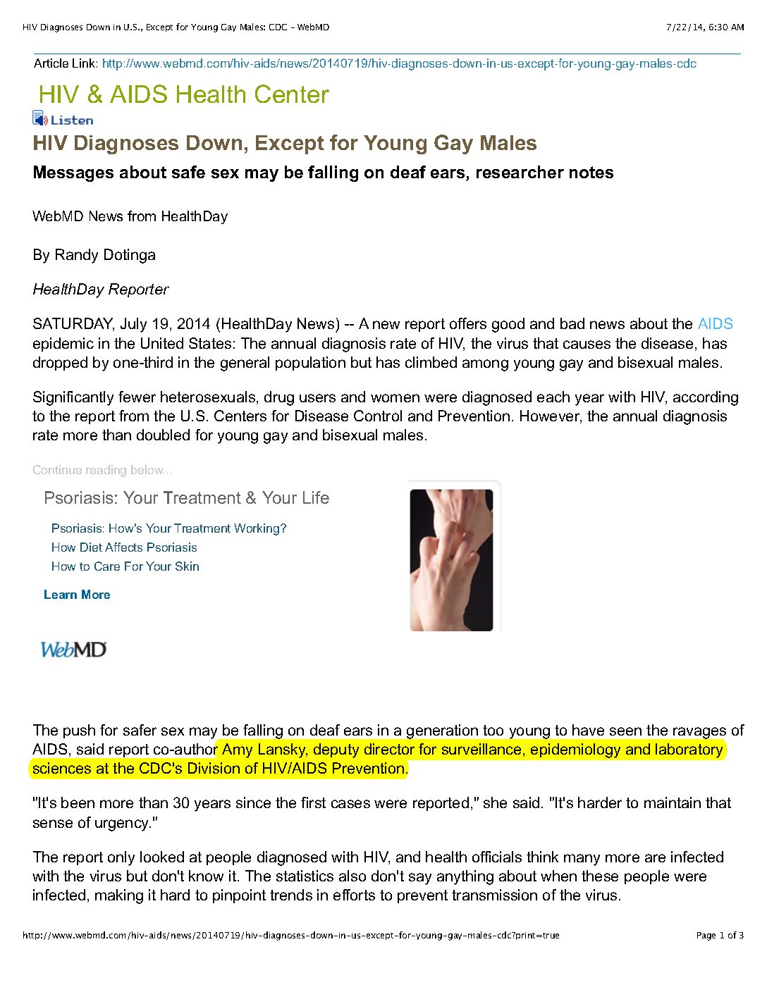 Lansky 2014 1.1 milllion HIV+